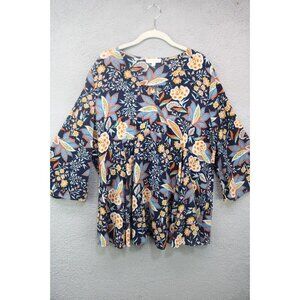 Umgee 3/4 Belled Sleeves Silky Tunic-Size XL-Dark Floral-Whimsigoth